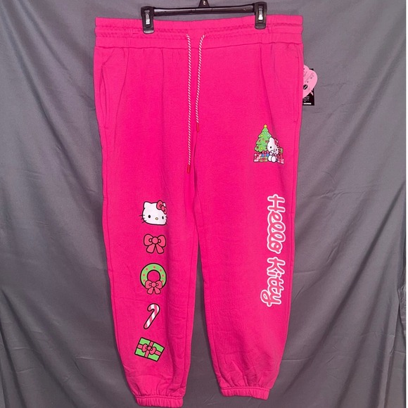 Pants - Hello Kitty Christmas Holiday Sweatpants Women's XXL Fuchsia Joggers Pants